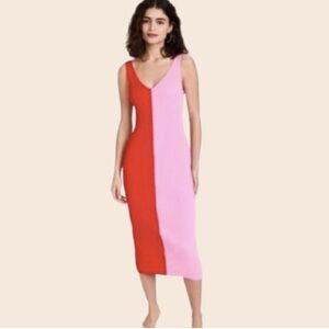 Ronny Kobo Collection Pink and Red Two-Toned Knit Midi Dress